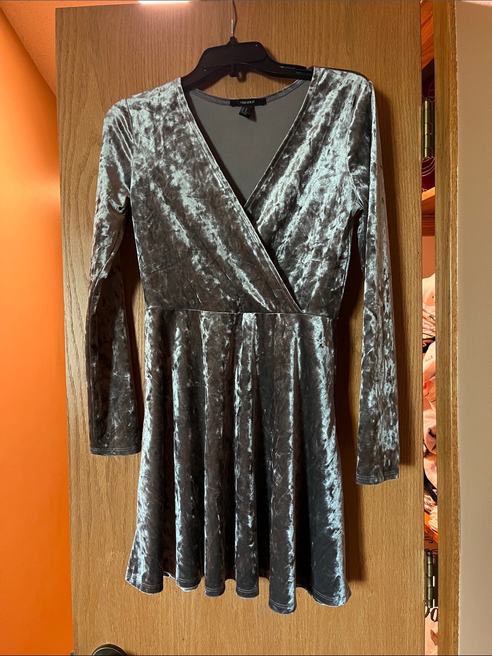Forever 21 Silver Crushed Velvet Wrap Skater Dress